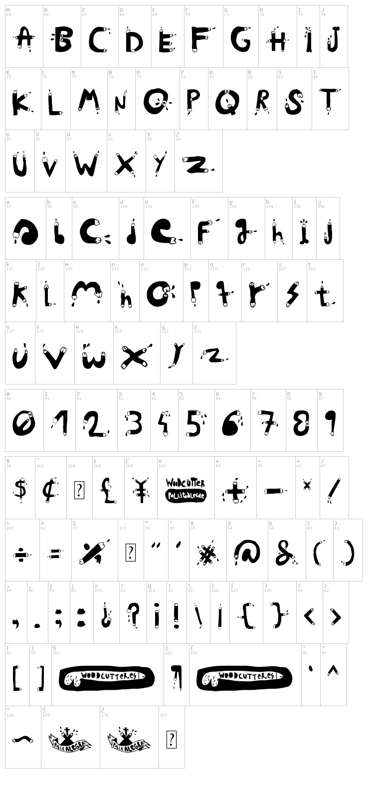 Woodcutter Pollita Alegre font map